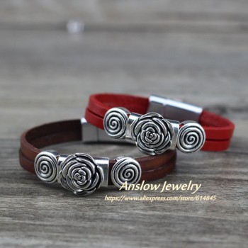 Anslow 2019 Creative Design Fashion Jewelry Vintage Retro Rose Charm Couple Leather Bracelets Party Accessories Gift LOW0723LB