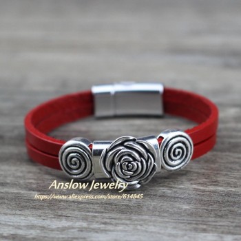 Anslow 2019 Creative Design Fashion Jewelry Vintage Retro Rose Charm Couple Leather Bracelets Party Accessories Gift LOW0723LB