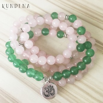 108 Prayer beads Rose Quartzs Green Aventurine Bracelet Love amp; Luck Necklace and Bracelet Pink Bracelet with Lotus charm