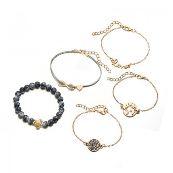 5pcs/set Bohemian Map Turtle Bracelet Heart Bracelets Bangle Set for Women Gold Chain Bracelet High Quality Fashion Jewelry