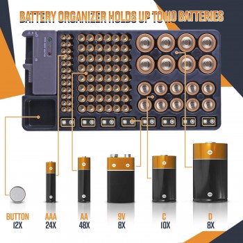 Top Deals Battery Storage Organizer Holder with Tester - Battery Caddy Rack Case Box Holders Including Battery Checker For AAA