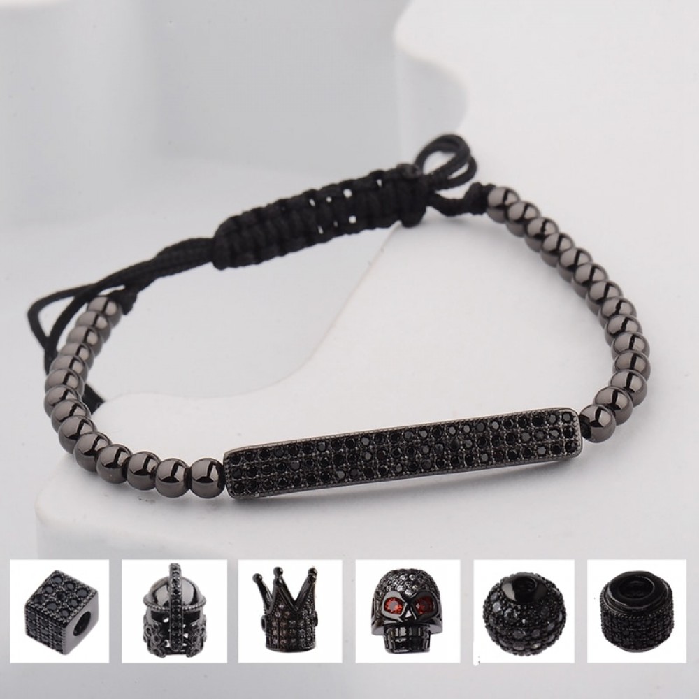 DOUVEI 2017 New Black Diy Design Pave CZ Ball Charm Bracelet Men Women Braided Macrame Copper Beads Jewelry Gift For Men Women