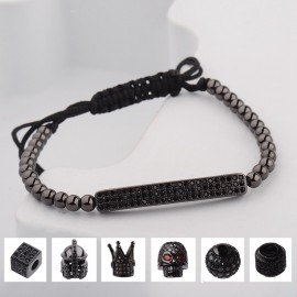 DOUVEI 2017 New Black Diy Design Pave CZ Ball Charm Bracelet Men Women Braided Macrame Copper Beads Jewelry Gift For Men Women