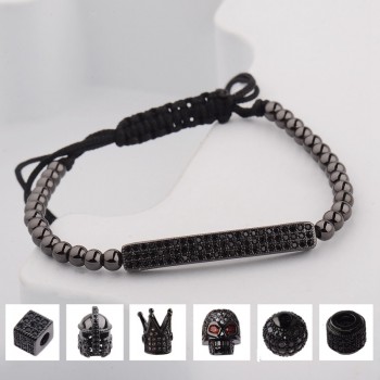 DOUVEI 2017 New Black Diy Design Pave CZ Ball Charm Bracelet Men Women Braided Macrame Copper Beads Jewelry Gift For Men Women