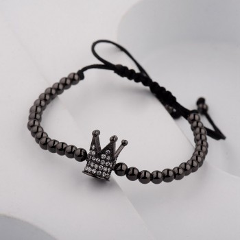 DOUVEI 2017 New Black Diy Design Pave CZ Ball Charm Bracelet Men Women Braided Macrame Copper Beads Jewelry Gift For Men Women