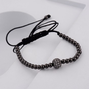 DOUVEI 2017 New Black Diy Design Pave CZ Ball Charm Bracelet Men Women Braided Macrame Copper Beads Jewelry Gift For Men Women
