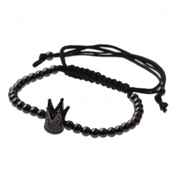 DOUVEI 2017 New Black Diy Design Pave CZ Ball Charm Bracelet Men Women Braided Macrame Copper Beads Jewelry Gift For Men Women