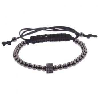 DOUVEI 2017 New Black Diy Design Pave CZ Ball Charm Bracelet Men Women Braided Macrame Copper Beads Jewelry Gift For Men Women