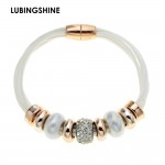 2017 New Fashion 6 Layer Leather Bracelet Bangle with Europe Big Hole Beads Charms magnetic clasp bracelet JJAL B320