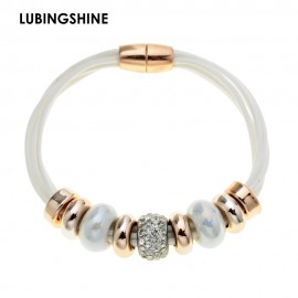 2017 New Fashion 6 Layer Leather Bracelet Bangle with Europe Big Hole Beads Charms magnetic clasp bracelet JJAL B320