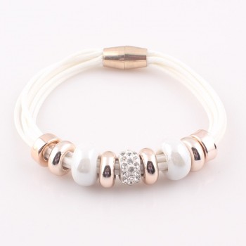 2017 New Fashion 6 Layer Leather Bracelet Bangle with Europe Big Hole Beads Charms magnetic clasp bracelet JJAL B320