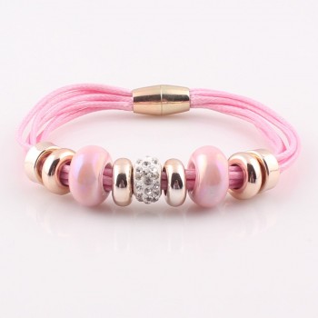 2017 New Fashion 6 Layer Leather Bracelet Bangle with Europe Big Hole Beads Charms magnetic clasp bracelet JJAL B320