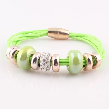2017 New Fashion 6 Layer Leather Bracelet Bangle with Europe Big Hole Beads Charms magnetic clasp bracelet JJAL B320