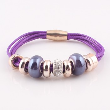 2017 New Fashion 6 Layer Leather Bracelet Bangle with Europe Big Hole Beads Charms magnetic clasp bracelet JJAL B320