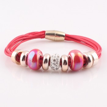 2017 New Fashion 6 Layer Leather Bracelet Bangle with Europe Big Hole Beads Charms magnetic clasp bracelet JJAL B320