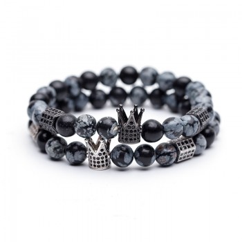 Black amp; White Natural stone Bead Mens bracelets High quality Crystal Crown Natural stone Bracelets for men Fashion Jewellery
