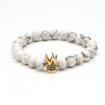 Black amp; White Natural stone Bead Mens bracelets High quality Crystal Crown Natural stone Bracelets for men Fashion Jewellery