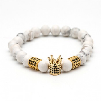 Black amp; White Natural stone Bead Mens bracelets High quality Crystal Crown Natural stone Bracelets for men Fashion Jewellery