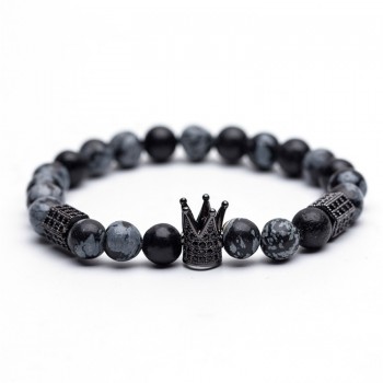 Black amp; White Natural stone Bead Mens bracelets High quality Crystal Crown Natural stone Bracelets for men Fashion Jewellery
