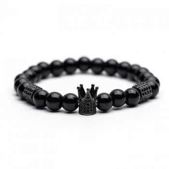 Black amp; White Natural stone Bead Mens bracelets High quality Crystal Crown Natural stone Bracelets for men Fashion Jewellery