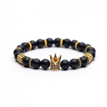 Black amp; White Natural stone Bead Mens bracelets High quality Crystal Crown Natural stone Bracelets for men Fashion Jewellery