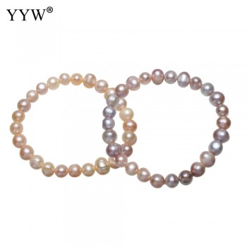 9-10mm Freshwater 100% Natural Pearl Bracelet Pink Purple Pearls Women Bracelet Wedding Jewelry Gift 7.5inch Potato de perle