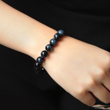 High Quality Blue Tiger Eye Buddha Bracelets Elasticity Rope Men Women Bracelet Natural Stone Round Beads Strand Bracelets