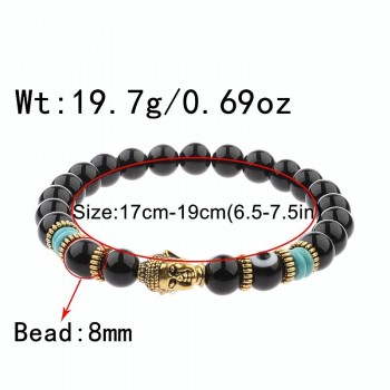 Amader Charm Buddhaamp;Evil Eye Bracelet Women 8mm Elastic Round Bright Black Stone Chakra Bracelets Men Erkek Bileklik AB224
