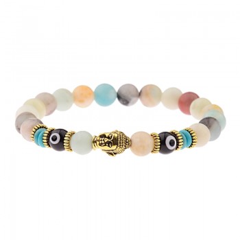 Amader Charm Buddhaamp;Evil Eye Bracelet Women 8mm Elastic Round Bright Black Stone Chakra Bracelets Men Erkek Bileklik AB224
