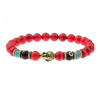 Amader Charm Buddhaamp;Evil Eye Bracelet Women 8mm Elastic Round Bright Black Stone Chakra Bracelets Men Erkek Bileklik AB224