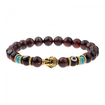 Amader Charm Buddhaamp;Evil Eye Bracelet Women 8mm Elastic Round Bright Black Stone Chakra Bracelets Men Erkek Bileklik AB224