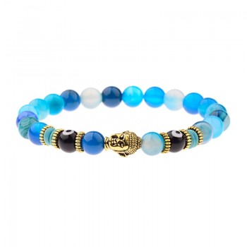 Amader Charm Buddhaamp;Evil Eye Bracelet Women 8mm Elastic Round Bright Black Stone Chakra Bracelets Men Erkek Bileklik AB224