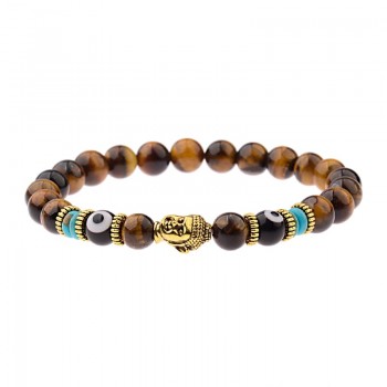 Amader Charm Buddhaamp;Evil Eye Bracelet Women 8mm Elastic Round Bright Black Stone Chakra Bracelets Men Erkek Bileklik AB224