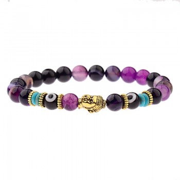 Amader Charm Buddhaamp;Evil Eye Bracelet Women 8mm Elastic Round Bright Black Stone Chakra Bracelets Men Erkek Bileklik AB224