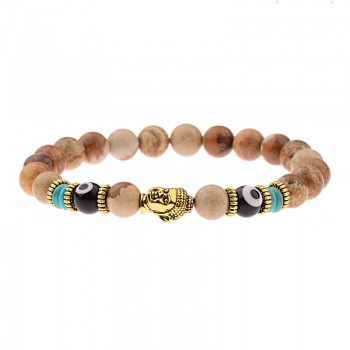 Amader Charm Buddhaamp;Evil Eye Bracelet Women 8mm Elastic Round Bright Black Stone Chakra Bracelets Men Erkek Bileklik AB224