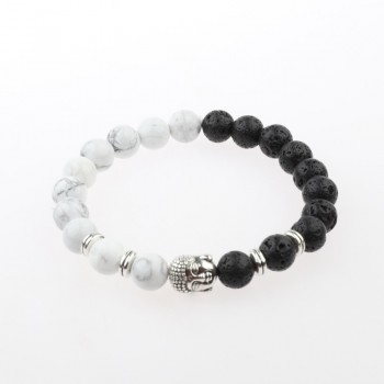 Amader Charm Buddhaamp;Evil Eye Bracelet Women 8mm Elastic Round Bright Black Stone Chakra Bracelets Men Erkek Bileklik AB224