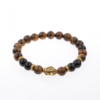 Amader Charm Buddhaamp;Evil Eye Bracelet Women 8mm Elastic Round Bright Black Stone Chakra Bracelets Men Erkek Bileklik AB224