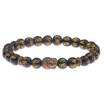 Amader Charm Buddhaamp;Evil Eye Bracelet Women 8mm Elastic Round Bright Black Stone Chakra Bracelets Men Erkek Bileklik AB224