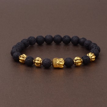 Amader Charm Buddhaamp;Evil Eye Bracelet Women 8mm Elastic Round Bright Black Stone Chakra Bracelets Men Erkek Bileklik AB224