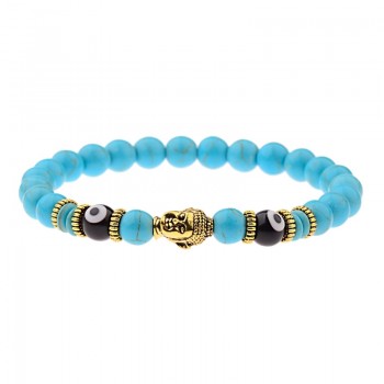 Amader Charm Buddhaamp;Evil Eye Bracelet Women 8mm Elastic Round Bright Black Stone Chakra Bracelets Men Erkek Bileklik AB224