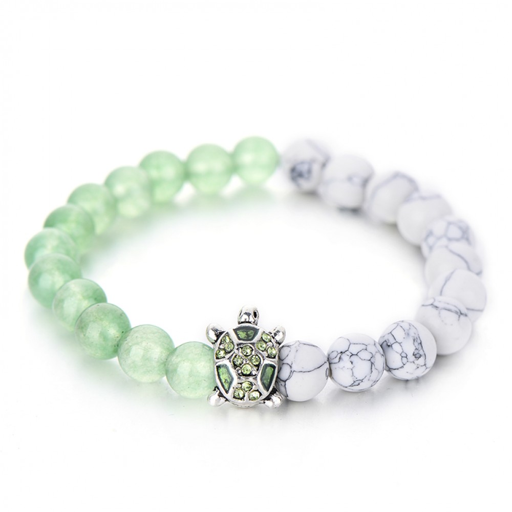 Summer Style Green Crystal Turtle Beads Bracelets Friendship Gifts Trendy Natural Stone Elastic Jewelry Strand Bracelet Hot Sale