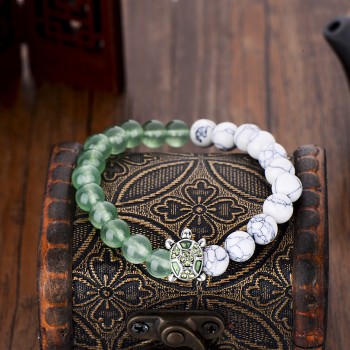 Summer Style Green Crystal Turtle Beads Bracelets Friendship Gifts Trendy Natural Stone Elastic Jewelry Strand Bracelet Hot Sale