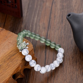 Summer Style Green Crystal Turtle Beads Bracelets Friendship Gifts Trendy Natural Stone Elastic Jewelry Strand Bracelet Hot Sale