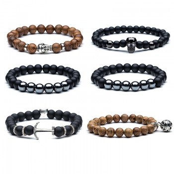 Bead Mens bracelet Natural stone amp; wood head bead bracelet for men amp; women Buddha Skull Shambhala Elastic bracelets 2018