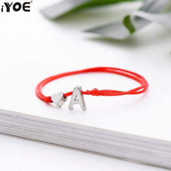 IYOE Gold Lucky Red Thread String Letter Charm Bracelet Women Men Kids Tiny Heart Initial Letter Name Bracelets Couple Friends