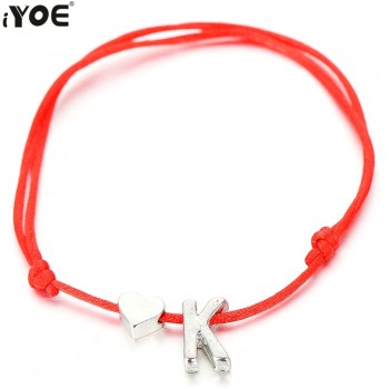 IYOE Gold Lucky Red Thread String Letter Charm Bracelet Women Men Kids Tiny Heart Initial Letter Name Bracelets Couple Friends