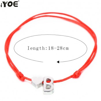 IYOE Gold Lucky Red Thread String Letter Charm Bracelet Women Men Kids Tiny Heart Initial Letter Name Bracelets Couple Friends