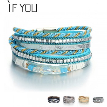 IF YOU Fashion Multilayer Leather Bracelet For Woman Female Charm Braided Crystal Bead Stone Bracelets Bangles Couples Jewelry