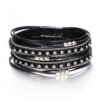IF YOU Fashion Multilayer Leather Bracelet For Woman Female Charm Braided Crystal Bead Stone Bracelets Bangles Couples Jewelry