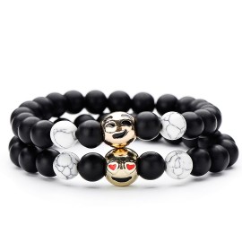 Trendy White Black Natural Stone Emoji Strand Bracelet amp; Bangle For Women Simple Adjustable Gold Color Face Bracelets Jewelry